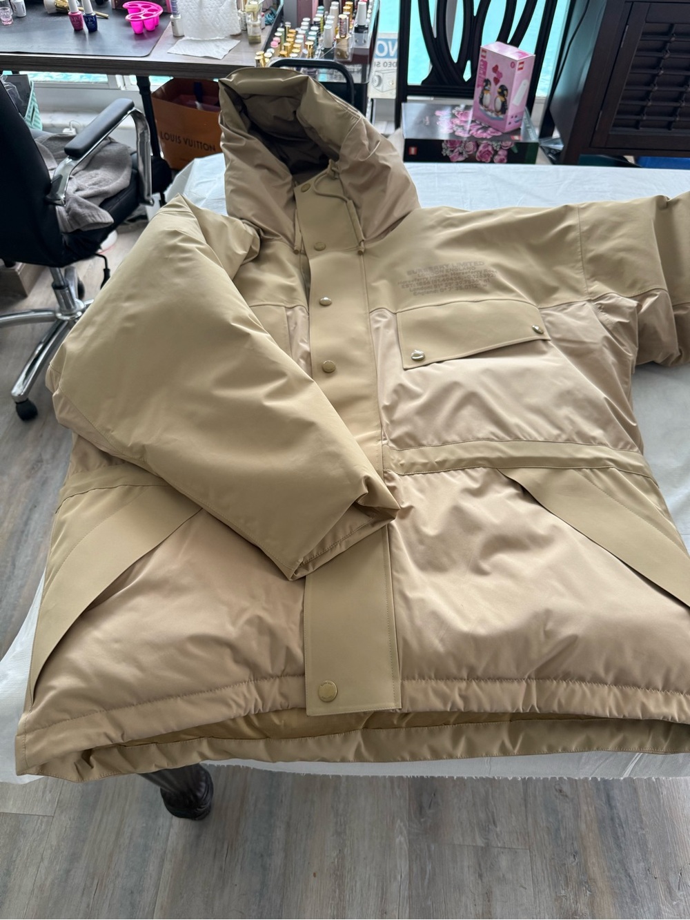 Burberry Sand Beigecolored Hooded Puffer Coat